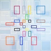 Ottó László (1966-): Origo-metrum-playing[14+24 Fibonacci] [20241121]. Akril, vászon, jelzett a hátoldalán. 90x90 cm Egyéb autográf jelzés: "Created in Black Forest, Sulzburg" A művész jelenleg Sulzburg-ban él és dolgozik, a gruppe konkret' (Bonn) tagja. Reprodukálva: https://www.otto-universal-sight.com/depot. / Laszlo Otto: Origo-metrum-playing [14+24 Fibonacci] [20241121]. Acrylic on canvas, signed on the reverse. 90x90 cm. Reproduced: https://www.otto-universal-sight.com/depot.