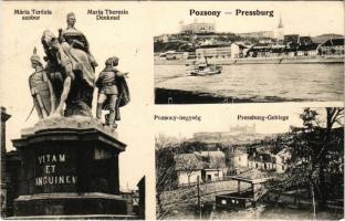 1907 Pozsony, Pressburg, Bratislava; Mária Terézia szobor, Duna, vár, Pozsony-hegység. Freistadt M.L. 1906. / monument, Danube, castle