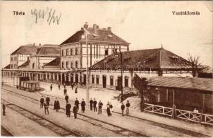 1918 Tövis, Teius; vasútállomás. Vasúti levelezőlapárusítás 4786. / railway station (ázott / wet damage)