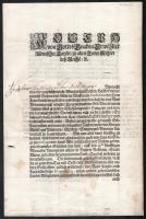 1706 I. József (1678-1711) osztrák főherceg, magyar király, 1705 és 1711 között német-római császár autográf aláírása Christophorus aggsbachi prelátus részére címzett, nyomtatott dokumentumon. A másfél oldalas, német nyelvű szövegben a Rákóczi-szabadságharcra való utalással (a Magyar Királyságból származó 'renegát alattvalókat' említ, akik Franciaországgal szövetségre lépve megállás nélkül fosztogatnak, gyújtogatnak és gyilkolnak). A szöveg végén I. József aláírásával és két ellenjegyzéssel; az utolsó oldalon kézzel írt címzéssel és uralkodói címeres, papírfelzetes viaszpecséttel. // 1706 Signature of Joseph I, Holy Roman Emperor, on a printed document addressed to Christophorus, Prelate of Aggsbach. The German language text references Rákóczi's War of Independence (1703-1711); with the signature of Joseph I, and two countersignatures at the foot.