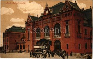 1917 Arad, vasútállomás, emeletes autóbusz / railway station, double-decker autobus + "Kukányi Ferenc honvéd főhadnagy Militärpflege K.U.K. RESERVESPITAL ARAD LYCEUM" (r)