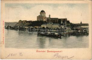 1905 Esztergom, bazilika, gőzhajó. Wallfisch S. kiadása (fl)