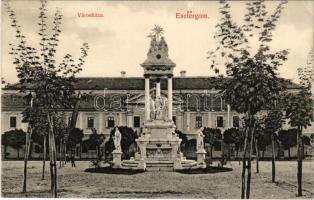 1910 Esztergom, városháza, Szentháromság szobor. Wallfisch S. kiadása (EK)