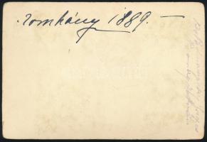 1889 Romhány, báró Podmaniczky Frigyes és Prónay István, keményhátú fotó, a hátoldalon feliratozva, ...