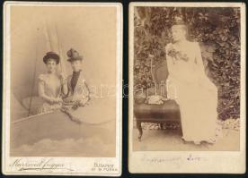 cca 1880-1890 Prónay család lánytagjai (Margit, Timi és Sári), 2 db keményhátú fotó, az egyik Kurzweil Frigyes (Bp.-Balatonfüred) műterméből, autográf feliratokkal, 16x11 cm