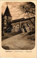 1931 Segesvár, Schässburg, Sighisoara; vártemplom / castle church (gyűrődés / crease)