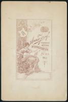 cca 1890-1900 Gyerekek kerékpárral (triciklivel), kabinetfotó Anner József besztercebányai műtermébő...