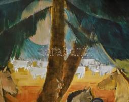 Németh József (1928-1994): Vihar készül. Olaj, falemez. Jelzés nélkül, hátoldalán autográf feliratta...