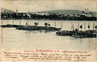 1900 Klosterneuburg, cs. és kir. hidászok hajóhíd építés közben / K.u.k. military, soldiers building a pontoon bridge (EK)