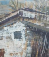 Németh József (1928-1994): Rozzant melléképület. Olaj, falemez. jelezve jobbra lent, hátoldalán 1995...