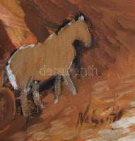 Németh József (1928-1994): Szénás szekér. Olaj, falemez. jelezve jobbra lent. Fakeretben. 35x43 cm