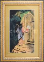 Mészáros Mihályné jelzéssel: Jézus. Akvarell, ceruza, papír. Üvegezett, dekoratív fakeretben. 37,5x2...