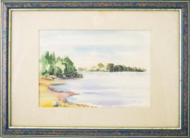 Rab-Kováts Éva (1943-): Római-part, 1994. Akvarell, papír, jelzett. Üvegezett, dekoratív fakeretben....