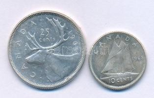 Kanada 1965. 25c Ag "II. Erzsébet" + 1968. 10c Ag "II. Erzsébet" T:XF
Canada 19...