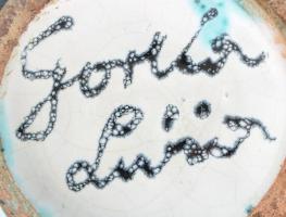 Gorka Lívia (1925 - 2011): Türkizes váza. Mázas kerámia, kézzel festett, jelzett, hibátlan 20 cm