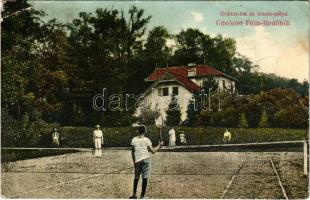 1910 Félixfürdő, Baile Felix; Doktor lak, teniszpálya teniszezőkkel. Engel József kiadása / doctor's villa, tennis court with players (EM)