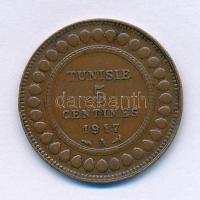 Tunézia 1917A 5c bronz "V. Mohammed" T:VF, patina, pici peremhiba Tunisia 1917A 5 Centimes bronze "Muhammad V" C:VF, patina, tiny edge error Krause KM#235