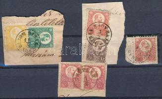 1871 4 db Réznyomat kivágás, rajtuk 2kr, 3kr, 4x 5kr + 15kr