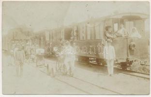 ~1910 Nyíregyháza, Nyíregyházavidéki Kisvasút korabeli szerelvényei, vonat és hajtány. photo (EK)