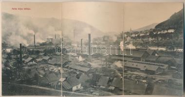 Anina, Stájerlakanina, Stájerlak, Steierdorf; gyár, iparvasút. 3-részes kihajtható panorámalap, Hubert Zsigmond kiadása / factory, industrial railway. 3-tiled folding panoramacard (r)