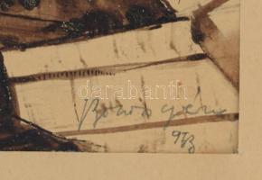 Olvashatatlan jelzéssel: Ház udvara. Lavírozott tus, papír. Üvegezett fakeretben. 34x26,5 cm