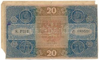 Csehszlovákia 1919. 20K "P221 689516" T:VG Czechoslovakia 1919. 20 Korun "P221 689516...