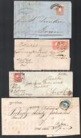 1858-1861 4 db levél, köztük túlfestékezett bélyeg és 2x5kr bérmentesítésű is