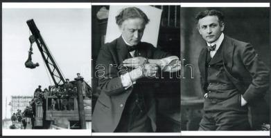 cca 1910 Houdini, Harry (korábban Weisz Erik), Budapesten született 1873-ban, Detroitban hunyt el 1926-ban; magyar származású, amerikai illuzionista, bűvész, szabaduló művész, 5 db modern nagyítás, jelzés nélkül, 15x21 cm és 15x10 cm