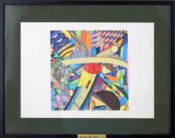 Tommy Vig (1938-): Tanulság. Vegyes technika, papír, jelzett a hátoldalán. Üvegezett fakeretben. 23x...