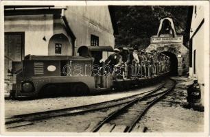 Selmecbánya, Schemnitz, Banská Stiavnica; Vyjazd baníkov zo sachty / bányászok kiszállása az aknából, iparvasút, bányavasút / miners leaving the mine, industrial railway, train (r)