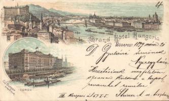 1899 Budapest V. Grand Hotel Hungária és a Duna-korzó litho