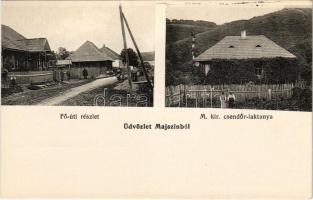 Majszin, Mojszén, Moisei (Máramaros, Maramures); Fő utca, M. kir. csendőrlaktanya. Krammer Károly fényépész kiadása / main street, K.u.K. gendarme barracks