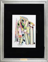 Tommy Vig (1938-): Gépesített tűzmadár. Vegyes technika, papír, jelzett a hátoldalán. Üvegezett fake...