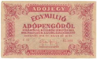 1946. 1.000.000AP 6 jegyű sorszámmal, hátoldalon fordított címerrel T:F, szakadások