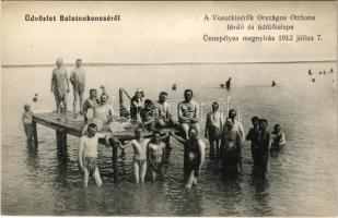 Balatonkenese, A Vonatkísérők Országos Otthona fürdő és üdülőtelepe ünnepélyes megnyitása 1912 július 7., strand. Schäffer Ármin fényképész kiadása