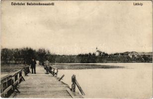 1920 Balatonkenese, látkép a partról, stég