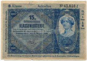 Ausztria 1926. "15. Österreichische Klassenlotterie (13. Osztrák Osztálysorsjáték)" harmadik osztály 1/8 sorsjegye T:F beszakadások Austria 1926. "15. Österreichische Klassenlotterie (13th Austrian Class Lottery)" third class 1/8 ticket C:F tears