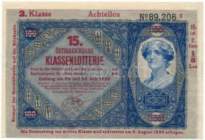 Ausztria 1926. "15. Österreichische Klassenlotterie (13. Osztrák Osztálysorsjáték)" másodi...