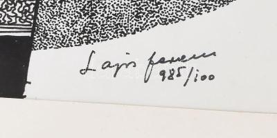 Lajos Ferenc (1912-1998): Társaság, 1985. Tus, papír, jelzett, paszpartuban, 38,5×27,5 cm