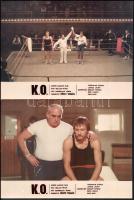 cca 1989 előtt készült, "K.O." című magyar film jelenetei és szereplői, 13 db vintage produkciós filmfotó (vitrinfotó, lobbyfotó) ezüst zselatinos fotópapíron, a használatból eredő (esetleges) kisebb hibákkal, 18x24 cm