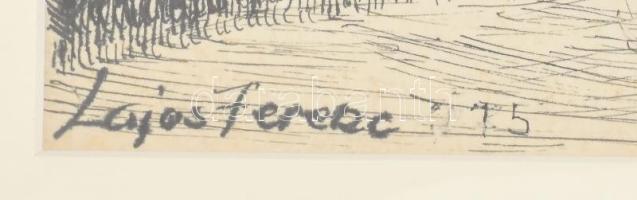 Lajos Ferenc (1912-1998): Mesebeli táj. Tus, papír, jelzett, paszpartuban, 32,5×23 cm