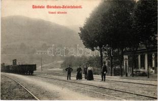 1913 Máriahuta-Zakárfalva, Marienhütte, Mária Huta-Zakarovce (Gölnicbánya, Göllnitz, Gelnica); vasútállomás vonattal / railway station, train