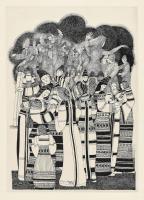 Lajos Ferenc (1912-1998): Társaság. Tus, papír, jelzett, paszpartuban, 34,5×24,5 cm