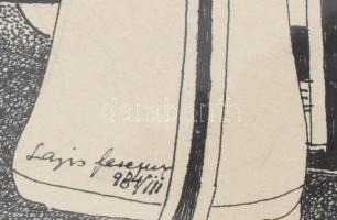 Lajos Ferenc (1912-1998): Társaság. Tus, papír, jelzett, paszpartuban, 34,5×24,5 cm