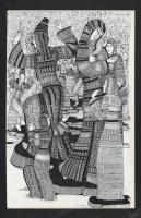 Lajos Ferenc (1912-1998): Táncolók, 1984. Tus, papír, jelzett, paszpartuban, 37,5×27,5 cm