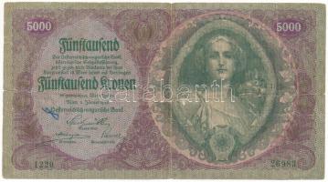 Ausztria 1922. 5000K "1220 26983" T:VG,G Austria 1922. 5000 Kronen "1220 26983" C:VG,G Krause P#79