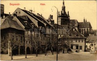 1910 Segesvár, Schässburg, Sighisoara; Fő tér, H. Girscht és K. Schneider üzlete. Zeidner H. kiadása 41. / main square, shops (fl)