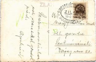 1942 Zilah, Zalau; Wesselényi szobor újjáavatása, háttérben angyalos magyar címer / statue, Hungaria...