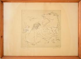 Borsos Miklós (1906-1990): Tengerparton. Rézkarc, papír, jelzett, üvegezett fakeretben, 29×31 cm