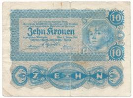 Ausztria 1922. 10K kék színárnyalattal (nyomdafesték hiánya?) T:F,VG beszakadások Austria 1922. 10 Kronen blue color (nyomdafesték hiánya?) C:F,VG tears Krause P#75.var